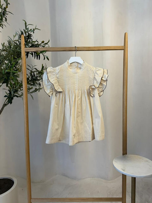 BLUSA BEIGE MANGA CORTA CON OLAN