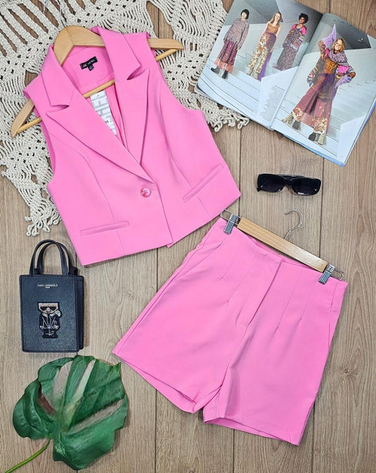 SET DE VESTIR CHALECO Y SHORT COLOR ROSA