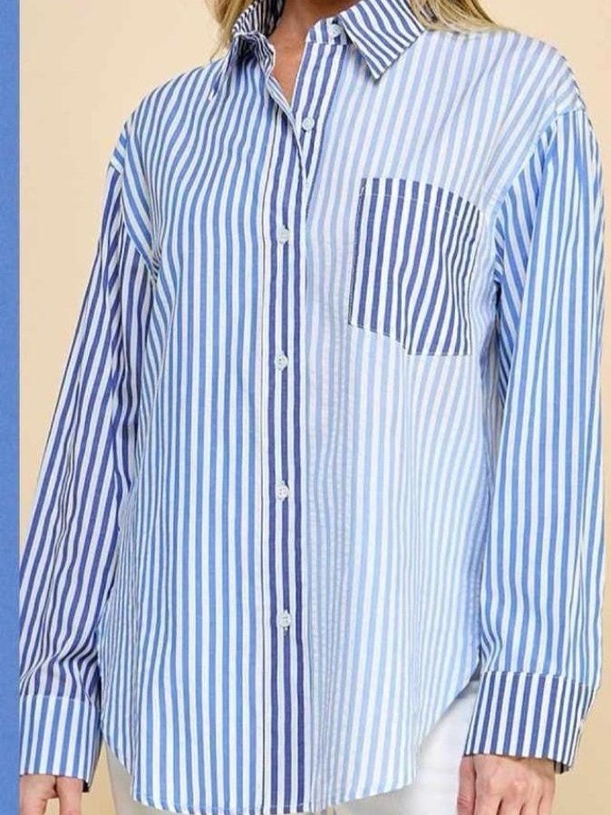 CAMISA RAYAS BLANCA CON AZUL