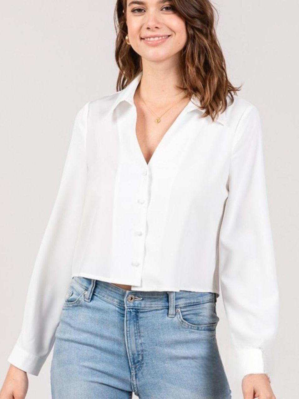 CAMISA CROP MANGA LARGA BLANCA