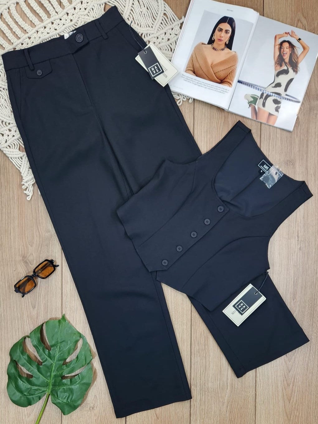 conjunto negro, set negro, pantalón negro, cocomiel, coco miel, chaleco negro