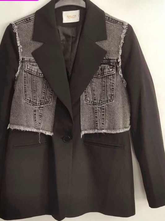 BLAZER NEGRO CON DENIM GRIS 